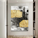 Black And Gold Blot Abstract Art Modern Heavy Texture Handmade Stretched Framed Wall Art Australia For Room Décor
