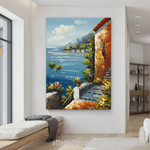 Mediterranean Impression Abstract Art Modern Heavy Texture Handmade Stretched Framed Paintings For Sale For Living Room