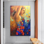 Flower Figure Abstract Art Modern Heavy Texture Handmade Framed Stretched Paintings For Sale For Room Décor