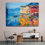 Seashore Boats Abstract Art Modern Heavy Texture Handmade Framed Stretched Paintings For Sale For Home Décor