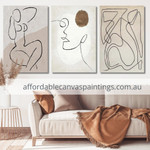 Nude Ladies Abstract Figurative Painting Handmade Nordic Framed Set Of 3 Original Paintings For Interior Decoration