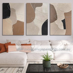 Spheroidal Spots Abstract Modern Art Handmade 3 Panel Framed Painting For Interior Design Ideas