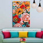 Colorful Flowers Abstract Floral Paintings Modern Stretched Canvas Art For Home Decorators