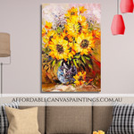Sunflower Pot Abstract Acrylic Flower Painting Vintage Floral Framed Handmade Painting For Living Room Design