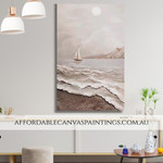 Lonely Boat Landscape Vintage Framed Handmade Scenery Painting For Home Decor