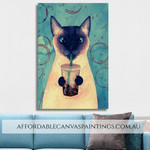 Drinking Cat Animal Funny Framed Handmade Modern Painting For Interior Decoration
