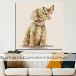Puppy And Butterfly Abstract Modern Painting Framed Handmade Animal Wall Art For Wall Hanging