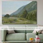 Green Hills Landscape Vintage Framed Handmade Nature Artwork For Bedroom Decorating Ideas