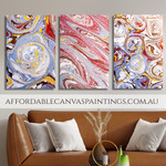 Zigzag Colorful Spots Abstract Modern Wall Art Framed Handmade 3 Panel Painting For Home Office Ideas