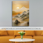 Hills Sunset Nature Artwork Modern Framed Handcrafted Canvas Painting For Office Wall Decoration Ideas