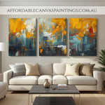 Colorful Blots Abstract Artwork Modern Wall Art Framed 3 Piece Canvas Wall Art Handmade Heavy Textured Painting With Palette Knife For Home Décor