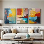 Colorful Smears Modern Artwork Framed Heavy Texture 3 Piece Abstract Wall Art Handmade Acrylic Painting Australia For Home Office Ideas