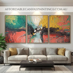 Multicolour Blobs Abstract Artwork Contemporary Art Painting 3 Panel Framed Painting Heavy Textured Acrylic Painting For Wall Decor