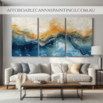 Wavy Colors Abstract Acrylic Painting Modern Artwork Framed 3 Piece Canvas Art Heavy Texture Handcrafted Canvas Painting For Living Room Design