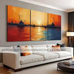 Seaport Modern Art Framed 3 Piece Abstract Canvas Art Impasto Painting Handmade Heavy Textured Acrylic Paintings Cityscape Australia For Room Décor