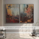 Motley Streaks And Specks Abstract Acrylic Painting Vintage Artwork Framed 2 Piece Large Wall Art Heavy Textured Acrylics Impasto Painting For Living Room Design