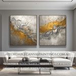 Golden And Silver Impasto Art Painting Modern Abstract Art Australian Handmade Paintings Online 2 Piece Framed Canvas Art For Room Décor