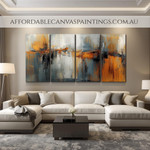 Multicoloured Splodges Contemporary Art Painting Abstract Art Framed 4 Panel Canvas Wall Art Heavy Textured Acrylics Impasto Painting For Home Accents