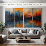 Calm Ocean With Reflection Beautiful Paintings Of Nature Modern Artwork Framed 4 Piece Wall Art Sets Impasto Painting Heavy Textured Acrylic Paintings For Wall Decor Ideas
