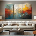 Dapple Smirches Abstract Acrylic Painting Modern Art Handmade Framed 4 Panel Canvas Wall Art Heavy Textured Acrylics Impasto Canvas Painting For Wall Decor Ideas