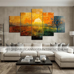 Sunset Landscape Painting Contemporary Art Handmade Framed 5 Piece Abstract Canvas Wall Art Ready To Hang Acrylic Art Impasto Painting For Living Room Ideas