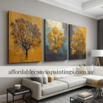 Trees With Yellow Flowers Abstract Flower Paintings Framed 3 Piece Wall Art Handmade Acrylic Painting Australia Impasto Art For Modern Wall Décor