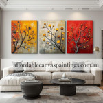 Dry Trees With Yellow Flowers Botanical Art Contemporary Art Painting Framed 3 Piece Wall Décor Impasto Canvas Painting Heavy Textured Acrylic Paintings For Cheap Wall Décor