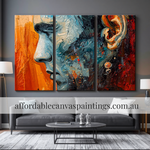 Human Face Figure Painting Abstract Acrylic Painting Modern Art For Sale Framed 3 Piece Wall Art Heavy Textured Acrylics Impasto Painting For Wall Decoration