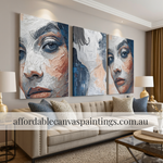 Human Faces Figure Painting Famous Abstract Painting Modern Artwork 3 Panel Framed Painting Impasto Art Painting Heavy Textured Acrylic Painting For Home Wall Décor