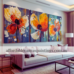 Colorful Poppies Modern Painting Framed 3 Piece Abstract Wall Art Heavy Textured Acrylics Acrylic Flower Painting Impasto Canvas Painting For Living Room Design