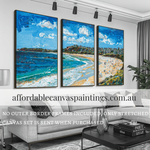 Bondi Beach Sydney Abstract Art Painting Modern Painting Nature Artwork Cityscape Art Framed 3 Piece Canvas Wall Art Heavy Textured Acrylics Impasto Painting For Interior Design Ideas