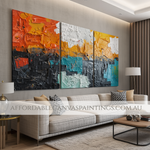 Smirches Contemporary Art For Sale Knife Painting Framed 3 Piece Abstract Wall Art Handcrafted Canvas Painting Impasto Art Painting For Living Room Design