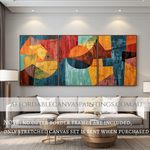 Colorful Geometric Design Abstract Canvas Art Impasto Canvas Painting Framed 3 Piece Wall Décor Australian Handmade Paintings Online For DIY Room Décor