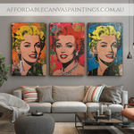 Marilyn Monroe Hollywood Actress Figure Painting Contemporary Art For Sale Framed 3 Piece Abstract Wall Art Handcrafted Canvas Painting Impasto Art For Living Room Design