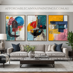 Colourful Attaints Abstract Painting Modern Artwork Framed 3 Piece Canvas Wall Art Heavy Textured Acrylics Impasto Painting For Home Decor