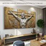 The Crucifixion Of Jesus Religious Large Christian Canvas Wall Art Framed 3 Piece Canvas Art Heavy Textured Acrylic Painting Impasto Art Modern Art For Home Wall Décor