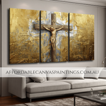 The Crucifixion Of Jesus Christ Religious Christian Wall Art Impasto Canvas Painting Handmade Triptych Oil Painting Framed Three Piece Wall Art Modern Artwork For Wall Decoration Items