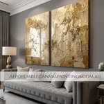 Shiny Gold Artwork Famous Abstract Painting Contemporary Art Painting Framed 2 Piece Large Wall Art Heavy Textured Acrylic Painting Impasto Art For Interior Design Ideas