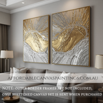 Gold And Silver Canvas Painting Abstract Artwork Contemporary Art For Sale Framed 2 Piece Large Wall Art Impasto Canvas Painting Heavy Textured Acrylic Paintings For Home Decor Ideas