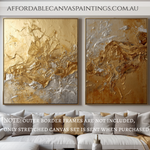 Tarnishes Shiny Gold Artwork Hand Painted Diptych Framed 2 Piece Canvas Art Modern Abstract Painting Handcrafted Canvas Painting Impasto Art For Interior Decoration