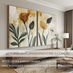 Colourful Tulips Abstract Triptych Art Flowers Painting Modern Artwork 2 Piece Framed Canvas Art Heavy-Textured Acrylics Impasto Painting For Home Decor