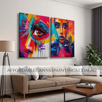 Cute Lady Face With Close Up Abstract Art Painting Contemporary Art Painting Framed Figurative 2 Piece Art Handcrafted Canvas Painting Impasto Canvas Painting