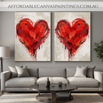Two Hearts Abstract Art Modern Artwork Framed 2 Piece Wall Decor Set Heavy Textured Acrylics Impasto Painting For Home Décor