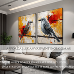 Sparrow Birds Framed 2 Piece Canvas Art Handmade Acrylic Painting Australia Abstract Birds Canvas Wall Art Modern Art Impasto Painting For Interior Decoration