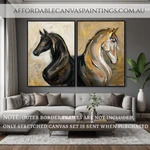 Horse Faces Black And White Animal Wall Art Abstract Art Painting Contemporary Art Painting Framed Two Piece Wall Art Set Handcrafted Canvas Painting Impasto Art Painting For Wall Decor