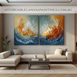 Colourful Sea Waves Abstract Artwork Modern Art For Sale Framed 2 Piece Wall Art Set Handcrafted Canvas Painting Seascape Impasto Art Painting For Living Room Ideas