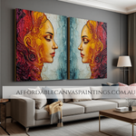 Facing Each Other Modern Abstract Painting Framed Figurative 2 Piece Art Australian Handmade Paintings Online Impasto Art Painting For Living Room Design