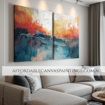 Multicolour Smudges Abstract Painting 2 Piece Framed Canvas Art Hand Painted Canvas Modern Art Impasto Art Painting For Interior Decoration