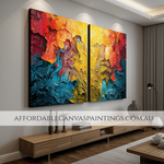 Dark Smirches Framed 2 Piece Canvas Wall Art Modern Abstract Art Heavy Textured Acrylics Impasto Painting For Wall Décor