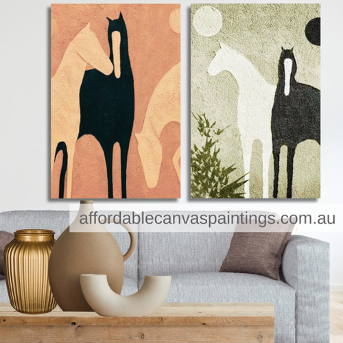 Dear Horses Animal Modern Art Framed 2 Piece Canvas Art Paintings For Hotel Decoration Design
